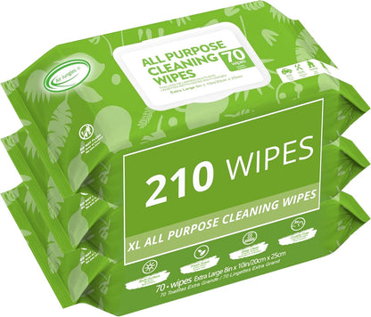 Air Jungles All Purpose Cleaning Wipes 70 Count, Extra Large 8" x 10" Heavy Duty for Car Interior, Kitchen, Bathroom, Gym Equitment, Tools - Non-Toxic Safe for Multi-Surface