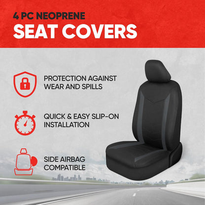 Motor Trend AquaShield Waterproof Front Seat Covers, Black Seat Covers for Cars – Neoprene Front Car Seats Cover, SUV Seat Covers Protector - Car Interior Cover for Auto, Trucks, & Dog Owners