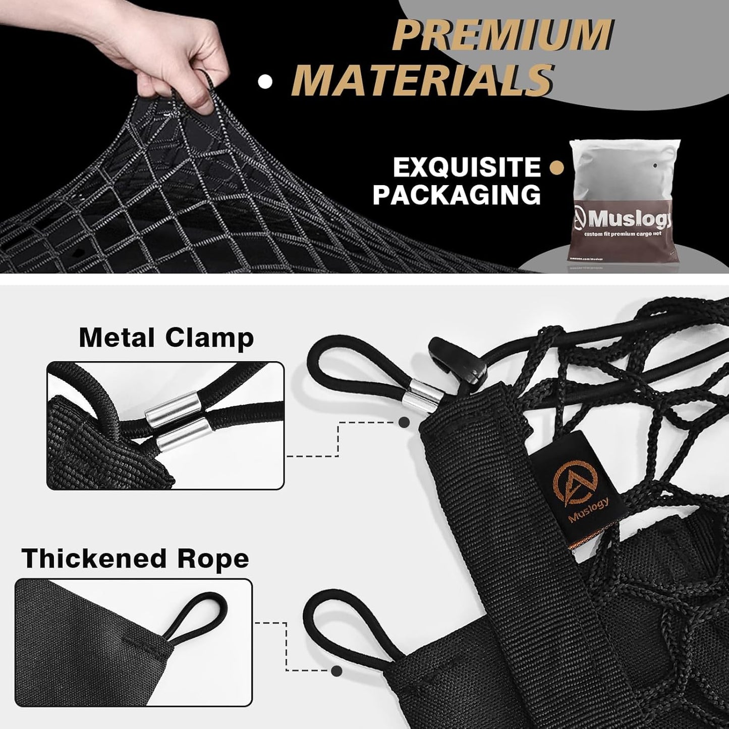Muslogy Truck Bed Cargo Net Trunk Netting Compatible with 2023-2025 2026 Honda CR-V Accessories, Pickup Cargo Organizer SUV Sedan Storage Net w/Heavy Duty Carabiners - Colors B