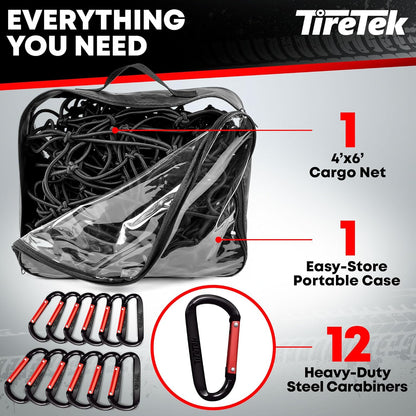 Cargo Net for Pickup Truck Bed (4'x6' Stretches to 8'x12') Double Thick Heavy Duty Truck Bed Net for Dad, & Husband - 12 Metal Carabiners, Bungee Mesh Accessory with Strap Hooks