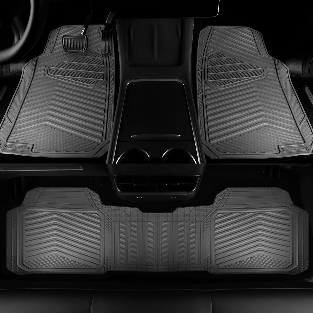 CAR PASS Rubber Car Mats, Waterproof Car Floor Mats All Weather,Car Mat Full Set 3 Piece, Automotive Floor Mat Trim to Fit for Cars Sedans SUVs Trucks, Anti-Slip Easy Clean, All Black