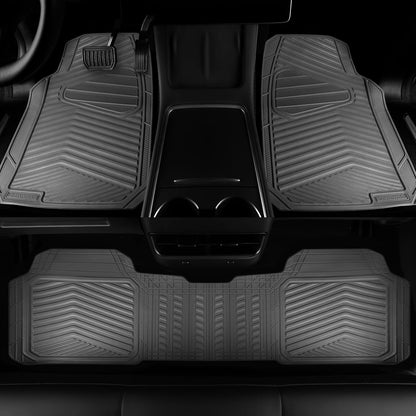 CAR PASS Rubber Car Mats, Waterproof Car Floor Mats All Weather,Car Mat Full Set 3 Piece, Automotive Floor Mat Trim to Fit for Cars Sedans SUVs Trucks, Anti-Slip Easy Clean, All Black