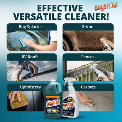 Bugs N’ All Multipurpose Car Cleaner & Degreaser - Bug & Tar Remover Concentrate 4 oz - Exterior Cleaner Safe for Car Paint, Metal, Chrome, Aluminum, Windows & Mirrors - w/Free 32 oz Spray Bottle