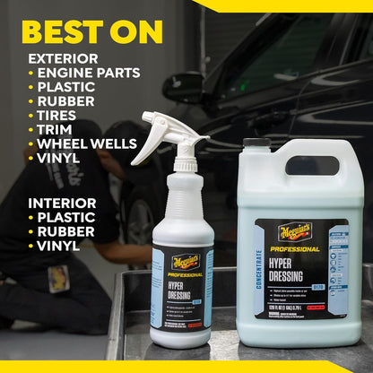 Meguiar's Hyper Dressing, 1 Gallon, Trim Shine For Drivers & Detailers— Car Wash Soap Restores Gloss And Deep Black Look; Use On Plastic And Rubber Trim, Tires, Bumpers And Wheel Wells