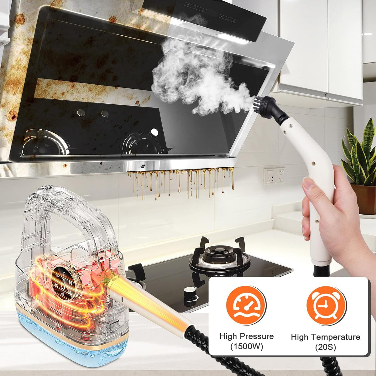 Foandbevi 7 in 1 Steam Cleaner 2500W High Pressure Steamer for Cleaning, Car Steamer Handheld Steam Cleaner for Home Use, Hardwood Floor Steam Cleaner for Upholstery, Kitchen, Bathroom, Grout