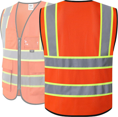 JKSafety Safety Vest for men women Hi Vis Reflective Vest with Pockets and Zipper High Visibility Meet ANSI Standard（BX320