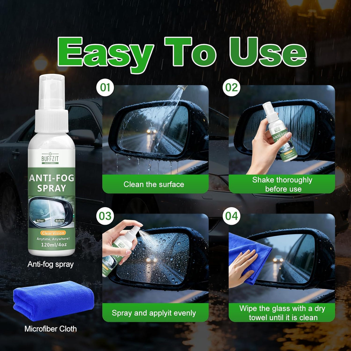 Anti Fog for Car Windshield – Portable Anti-Fog Spray for Instant Fog Removal – Perfect for Cars, Home Windows & Glass Surfaces – Streak-Free Clarity – 120 mL (4 fl oz)