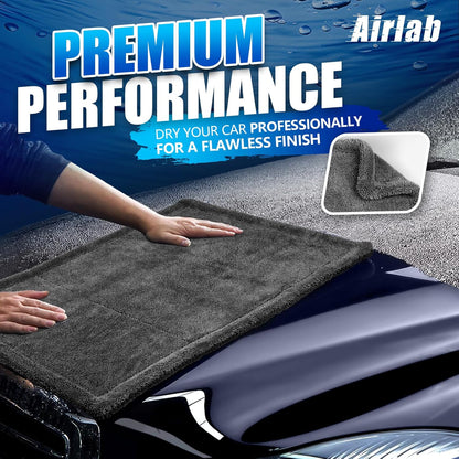 Airlab Microfiber Towels for Cars Wash Drying Thick Plush Cleaning Cloth Auto Detailing Super Absorbent for Interior & Exterior Lint Free, Streak Free, 16" X 16", 800 GSM, Pack of 4