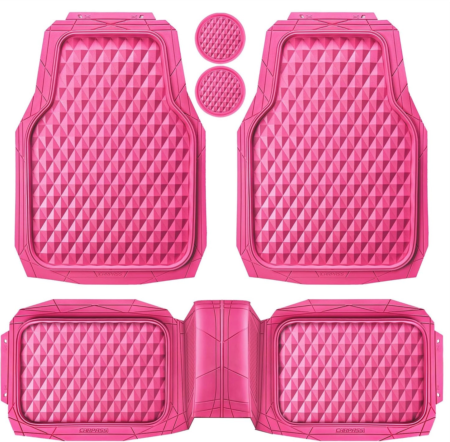 CAR PASS Heavy Duty Rubber Car Mats, Deep Dish All-Weather Floor Mat for Car Full Set Durable Anti-Slip 3D Rhombus Waterproof Trim to Fit Liner Universal Fit Automotive,Sedan,SUV,Truck, 3 Piece Black