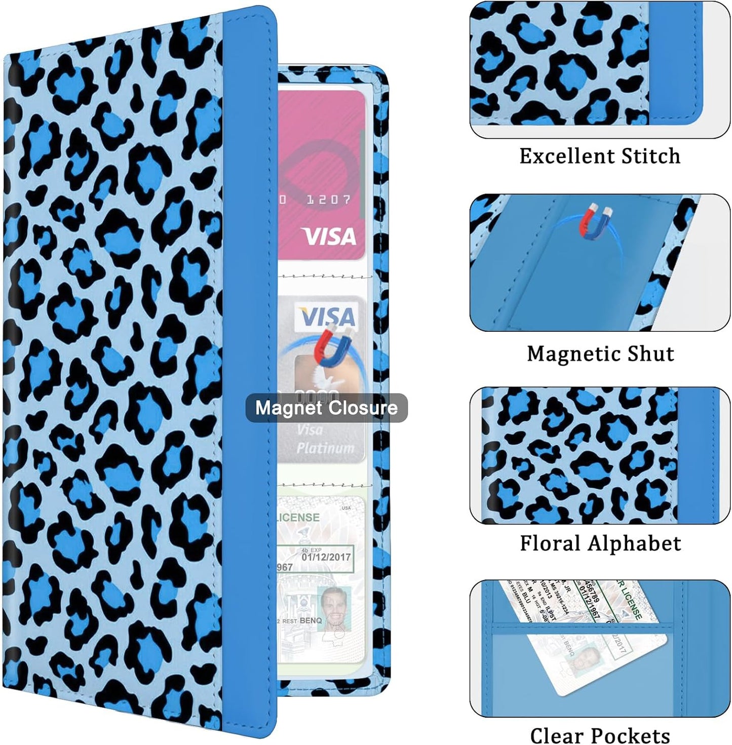 Car Registration and Insurance Holder, with Magnetic Closure for License, Cards and Documents, All Vehicle Needs and Car Accessories (Leopard-Black)