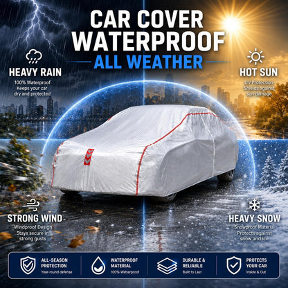 Car Cover for Sedan, Waterproof All Weather Heavy Duty, 360° Underbody Wrap Windproof Design, Quick Install Outdoor Vehicle Cover, Fits 186-193 in