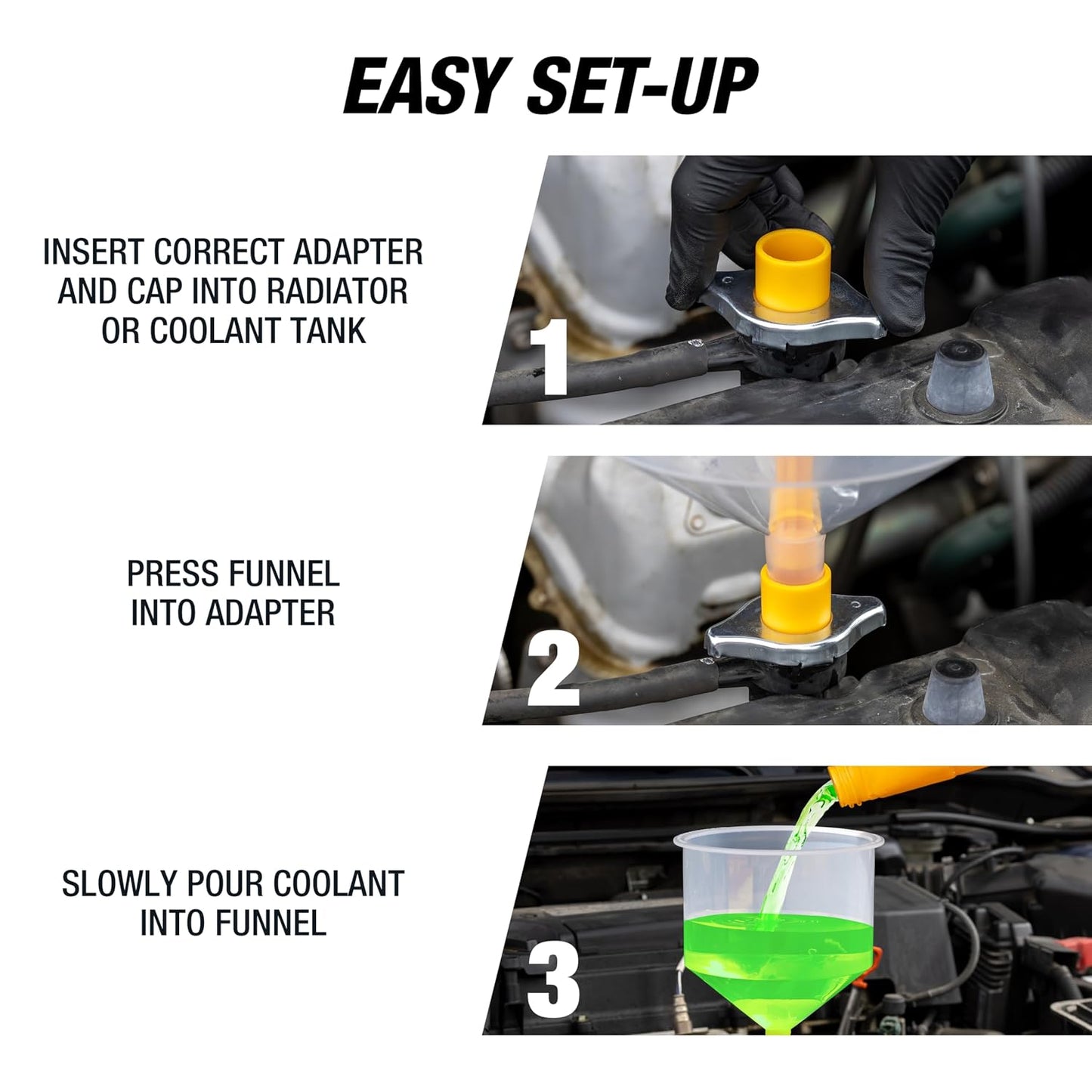 OEMTOOLS No-Spill Coolant Funnel Kit, 15 Piece Fluid and Oil Funnel Set, Allows Access To Hard-To-Reach Radiators