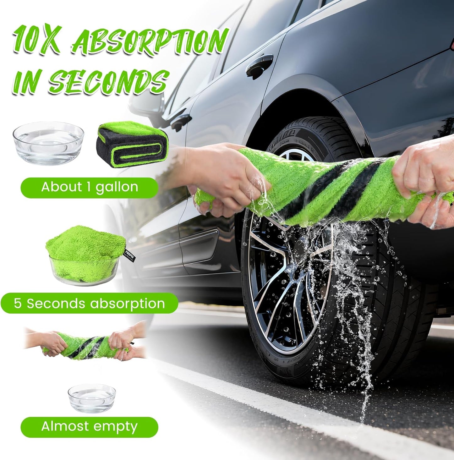 PUGPIU Microfiber Car Drying Towel Extra Large Super Absorbent 48"X24", 1400 GSM Flash Detail Car Wash Drying Towel Edgeless with Two Sided Soft Twisted-Loop, No Water Spots Streaks for Cars (Green)