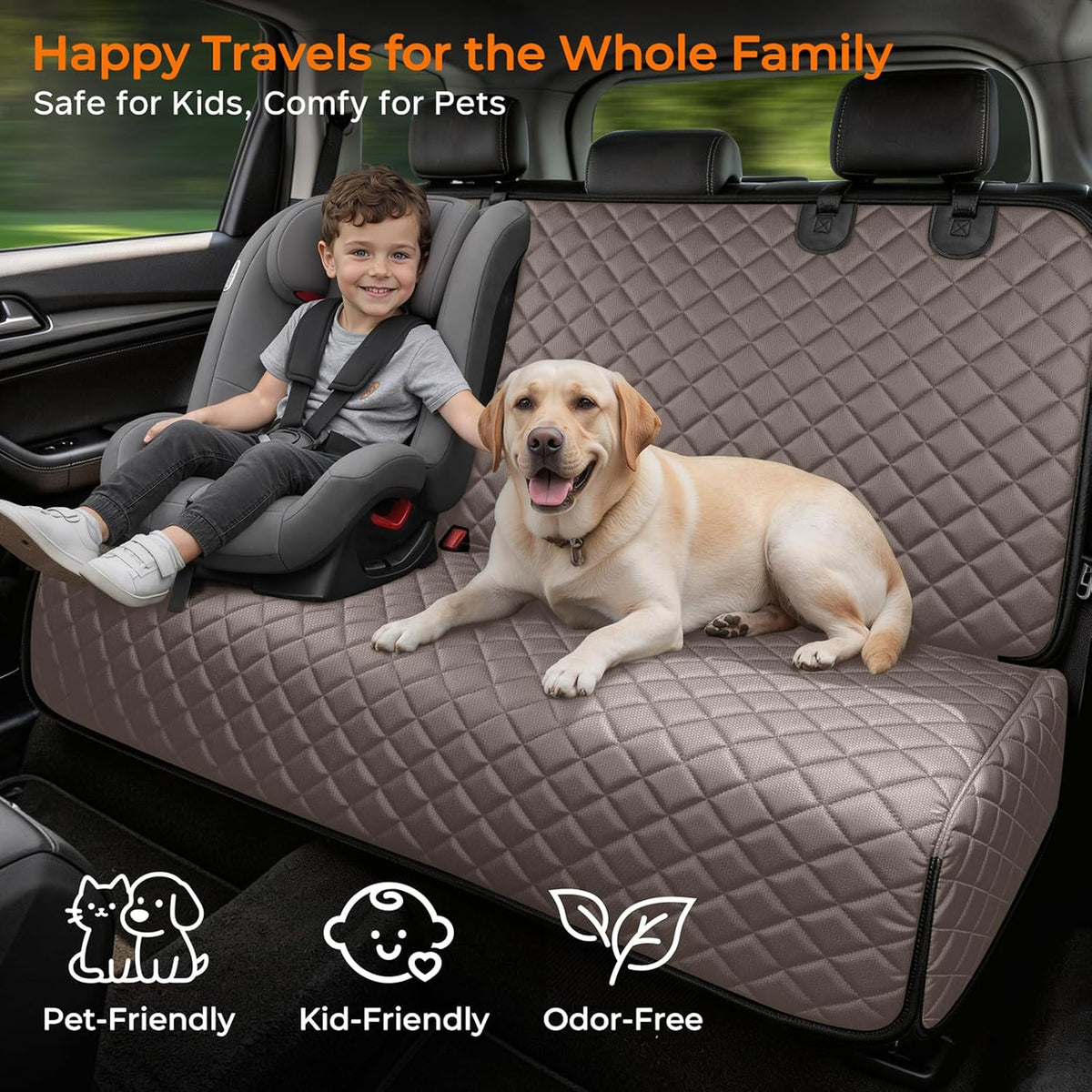 URPOWER Dog Car Seat Cover for Back Seat - Waterproof Non-Slip Car Seat Protector for Dogs Pet, Scratchproof Back Bench Seat Covers for Mid-Size Cars, Mid-Size SUVs, Black