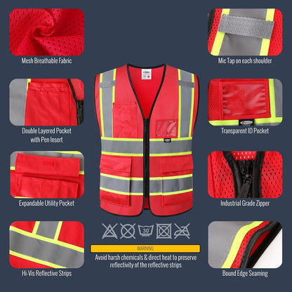 JKSafety Safety Vest for men women Hi Vis Reflective Vest with Pockets and Zipper High Visibility Meet ANSI Standard（BX320