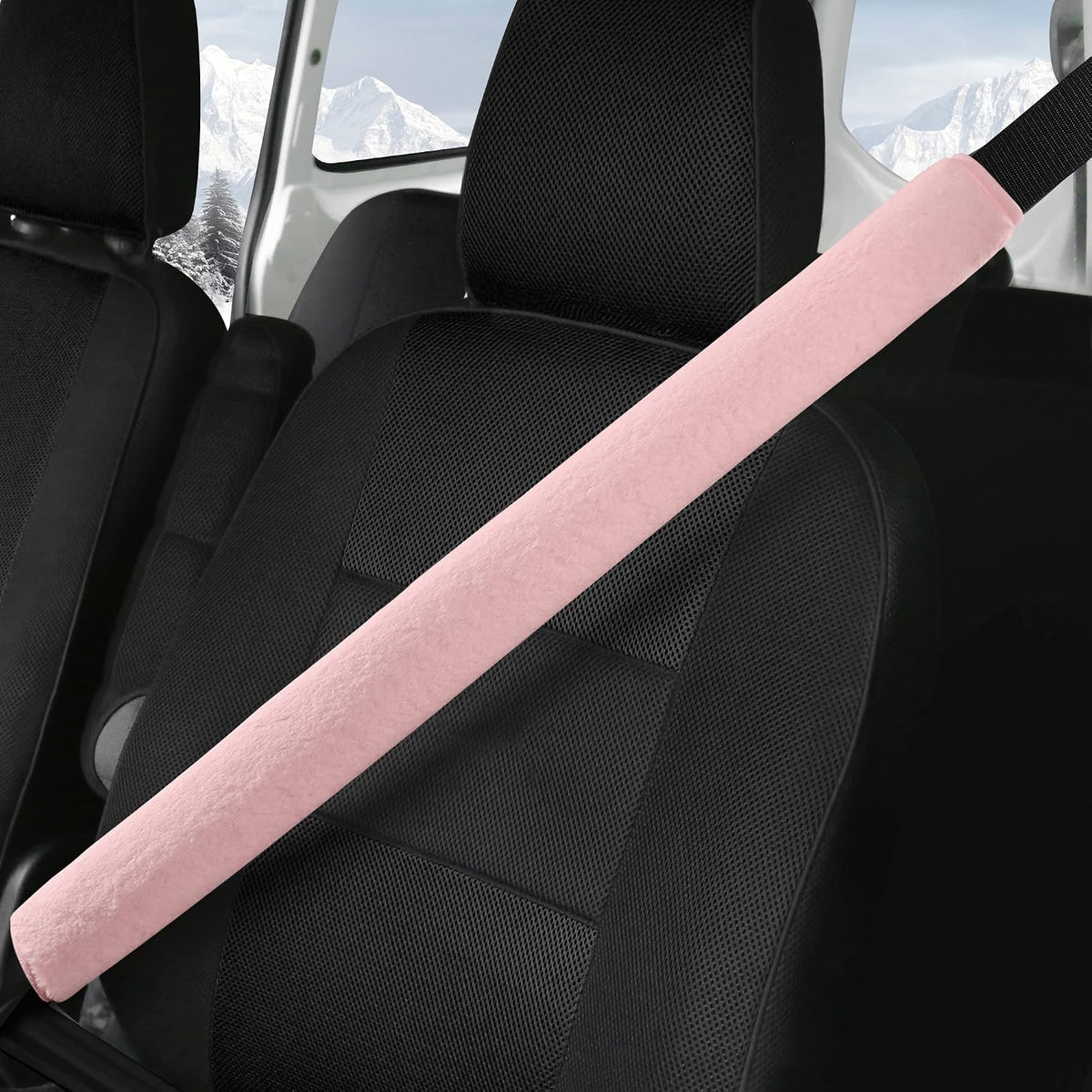 LACDL Extra Long Seatbelt Cover Super Soft Furry for Adults Kids Women & Men, Thick Plush Full Car Seat Belt Strap Cushion, Fluffy Shoulder Pad Protector, Auto Interior Accessories, 1pc, Black, 15.5in