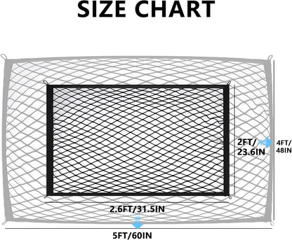 Cargo Net for SUV with Hooks, Adjustable Highly Elastic Storage Organizer Net for Car, Pickup Trucks,Mesh Organizer 2.6'x2' Stretches to 5'x4',Road Trip Essentials Black