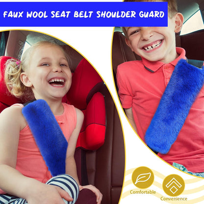 Boao 4 Pack Faux Sheepskin Car Seat Belt Pads Seatbelt Protector Soft Seat Belt Shoulder Strap Cover Comfort Harness Pad(Black, 9.9 Inch)