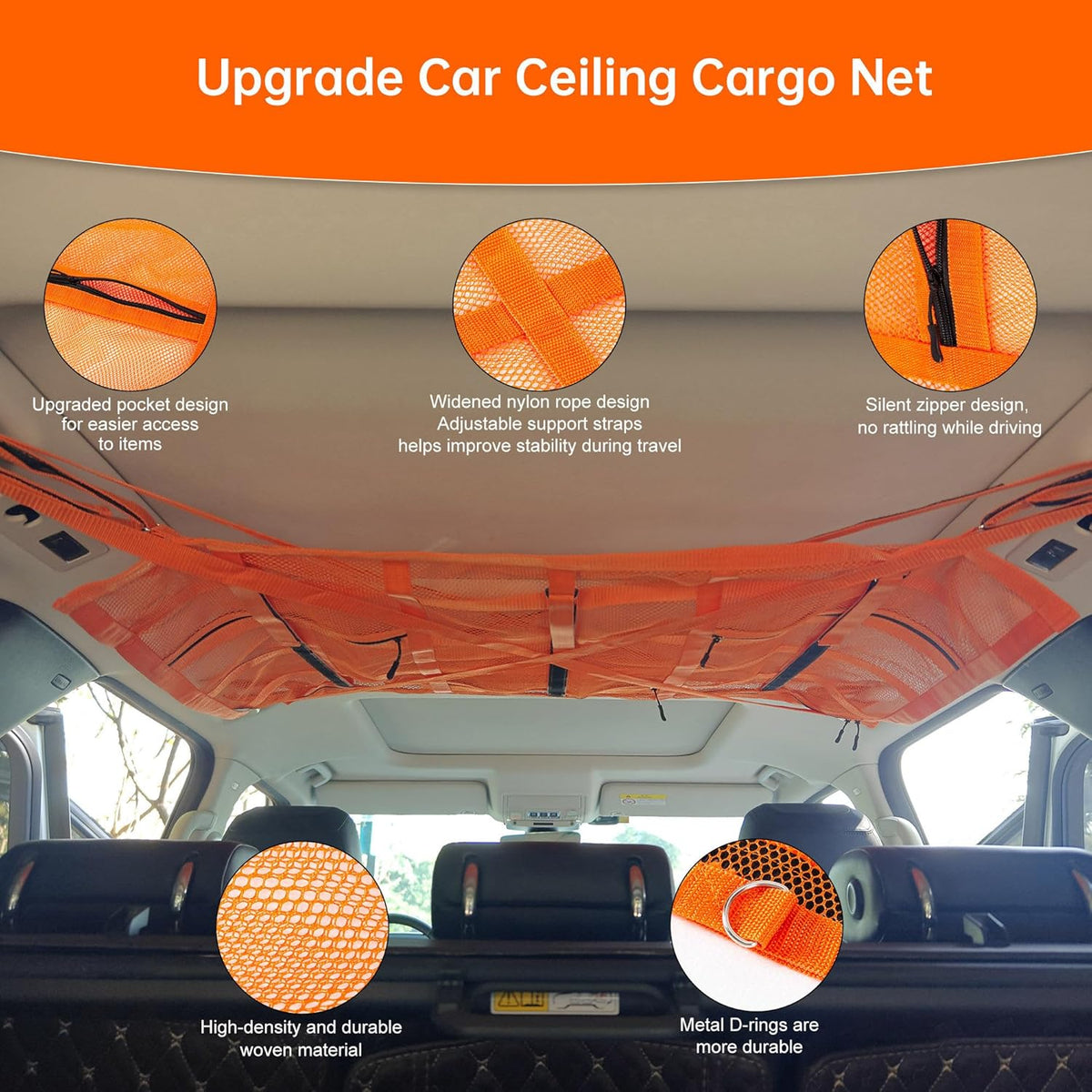 SUV Car Ceiling Cargo Net Pocket,35.4"x23.6" Double-Layer Mesh Car Roof Storage Organizer for Ford,F150,Jeep,Honda CRV,RAV4,Van Organizers and Storage,Camping Accessories