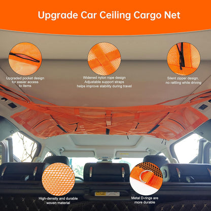 SUV Car Ceiling Cargo Net Pocket,35.4"x23.6" Double-Layer Mesh Car Roof Storage Organizer for Ford,F150,Jeep,Honda CRV,RAV4,Van Organizers and Storage,Camping Accessories