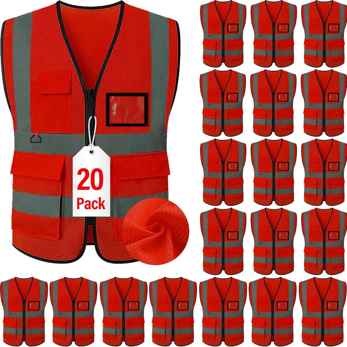 Reflective Mesh Safety Vest, Breathable Hi Vis Vest Construction Work with 5 Pockets and Zipper for Men Women