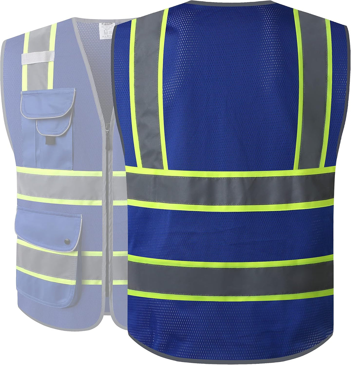 JKSafety 9 Pockets Class 2 High Visibility Zipper Front Safety Vest With Reflective Strips,Meets ANSI/ISEA Standard (Large, 150-Yellow) - Colors B
