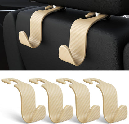 Amooca 4-Pack Car Headrest Hooks Vehicle Storage Organizer for Purses Handbags Groceries Backpack Coats –Holds 55lbs 360° Rotating Black