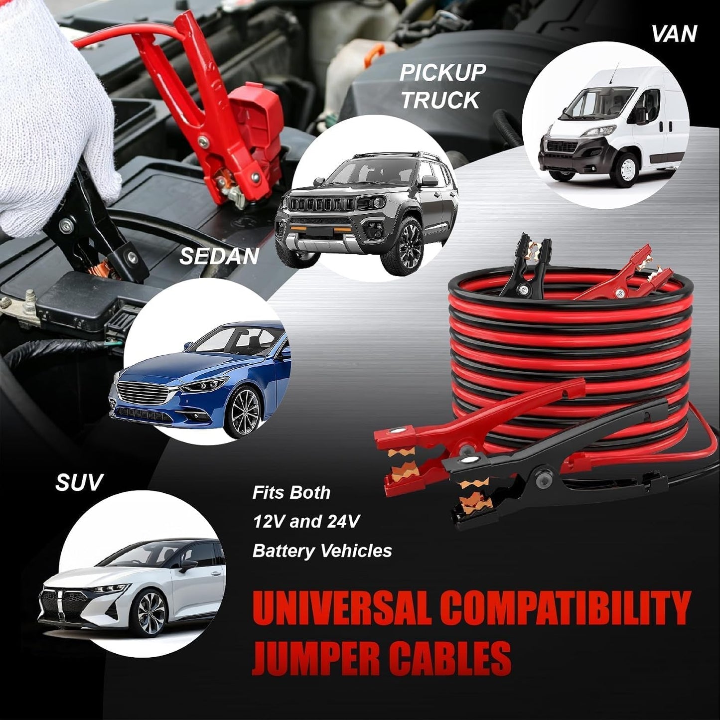 Jumper Cables for Car,8 Gauge 12 Feet Heavy Duty Booster Cable,Quick Connect Automotive Wires with Alligator Clamps,Carrying Bag for Cars Trucks