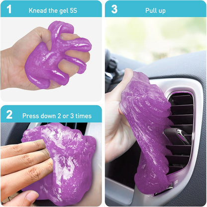 FiveJoy Car Cleaning Gel Kit - Universal Car Detailing Putty for Car Interior - Reusable Clean Goop Cleaner Supplies Auto Slime for Home, Office, Keyboard, Computer (Purple, 3Pack (16.8oz))