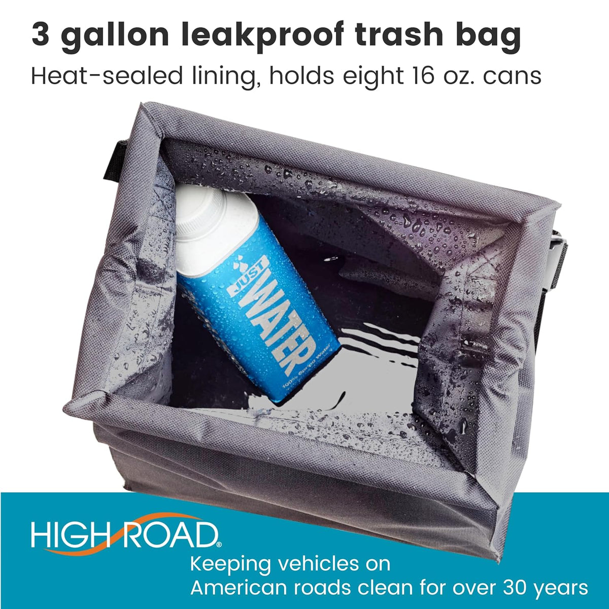 High Road TrashStash Hanging Car Garbage Bag with Push-Close Lid and Waterproof Bin for Car, SUV and Truck Seat Backs - Holds 3 Gallons of Car Trash (Black)