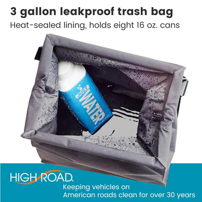 High Road TrashStash Hanging Car Garbage Bag with Push-Close Lid and Waterproof Bin for Car, SUV and Truck Seat Backs - Holds 3 Gallons of Car Trash (Black)