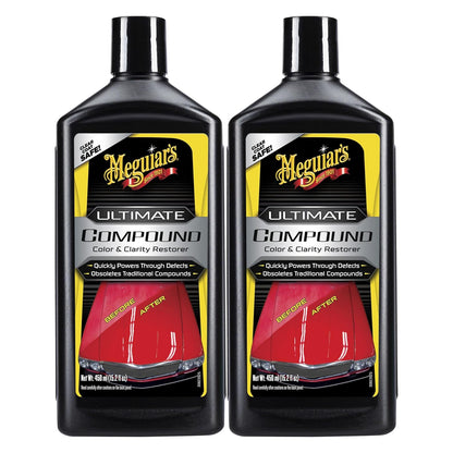 Meguiar's Ultimate Compound Car Scratch Remover, 2 Pack (2 x 15.2 oz = 30.4 oz Total) Clear Coat Safe Compound to Remove Scratches Swirls Oxidation and Water Spots and Restore Gloss