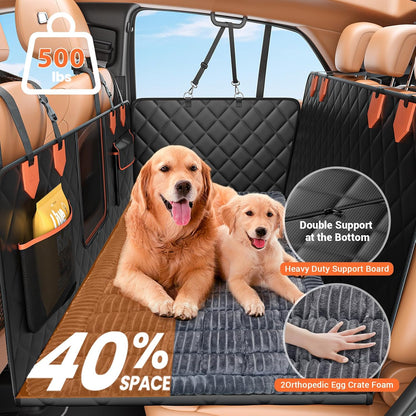 IJVAE Dog Seat Cover for Back Seat, Hard Bottom Back Seat Extender Holds 500 lbs, Waterproof & Nonslip Car Hammock for Large Pets, Comfortable Travel Seat Protector for SUV and Sedan