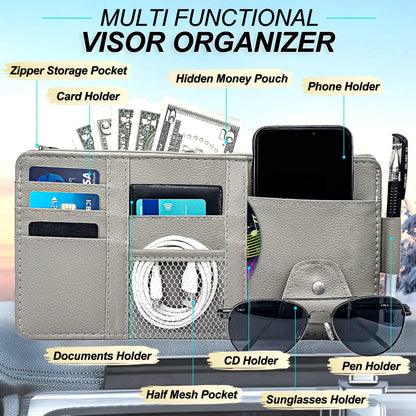 Keedolla Car Sun Visor Organizer, Truck Visor Organizer Car Sun Storage Pocket Pouch Case Bag for Sunglasses, Cards, Pens and Document - Pink