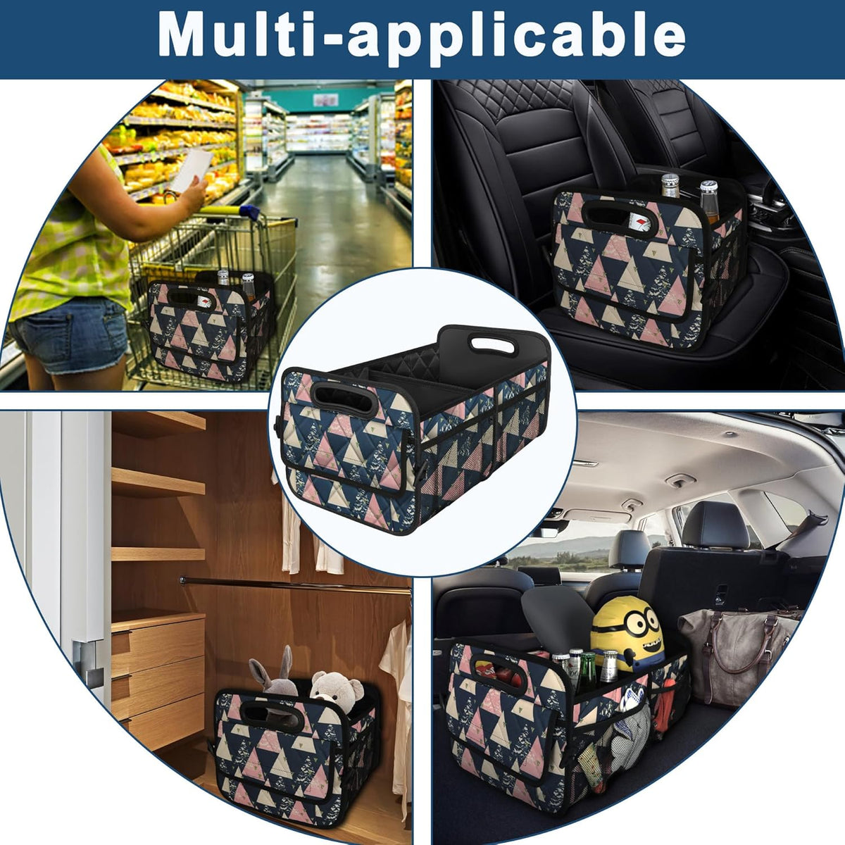 Deosk Car Trunk Organizer for SUV, Car Organizers and Storage with Reinforced Handles, Car Accessories for Women/Men 50LWaterproof Polyester Trunk Organizer, Black