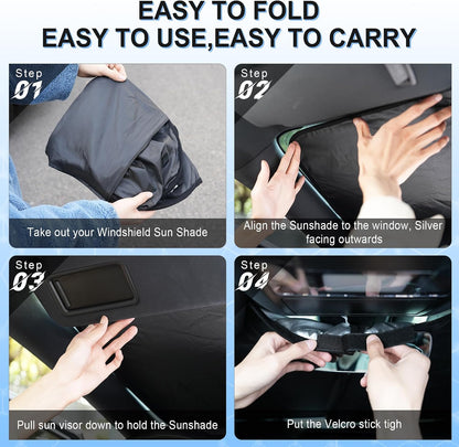 SINGARO 300T Universal Car Windshield Sun Shade, Foldable Reflective for Windshield & Window Shades with Overlapping Design, Car Interior Accessories (55" L x 26.7" W)