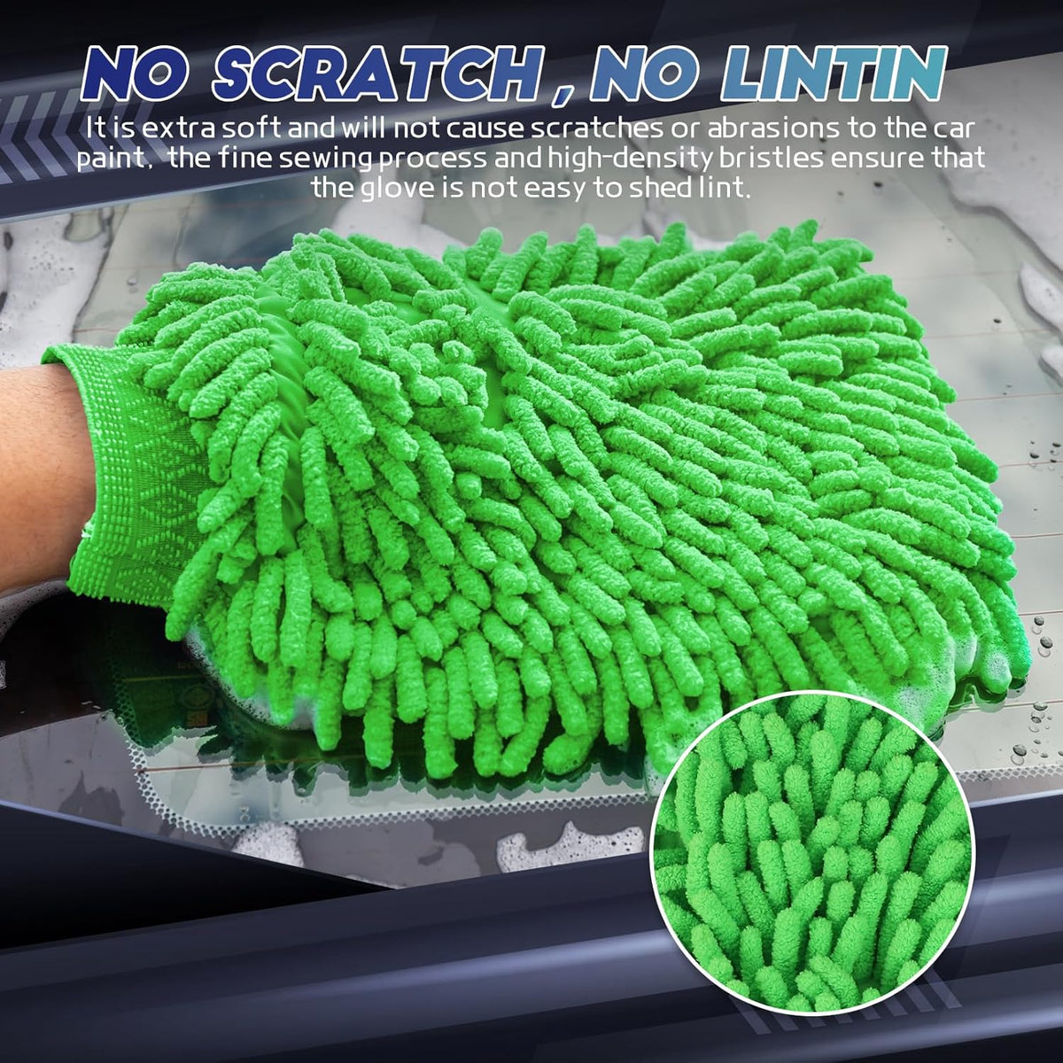 wuyaoyao 2PCS Car Wash Mitt, 10.14"×7.12" Chenille Microfiber Car Wash Mitts, Scratch-Free & Lint-Free, Absorbent Double Sided Clean Glove for Cars Cleaning, Auto Cleaning Supplies (Orange)