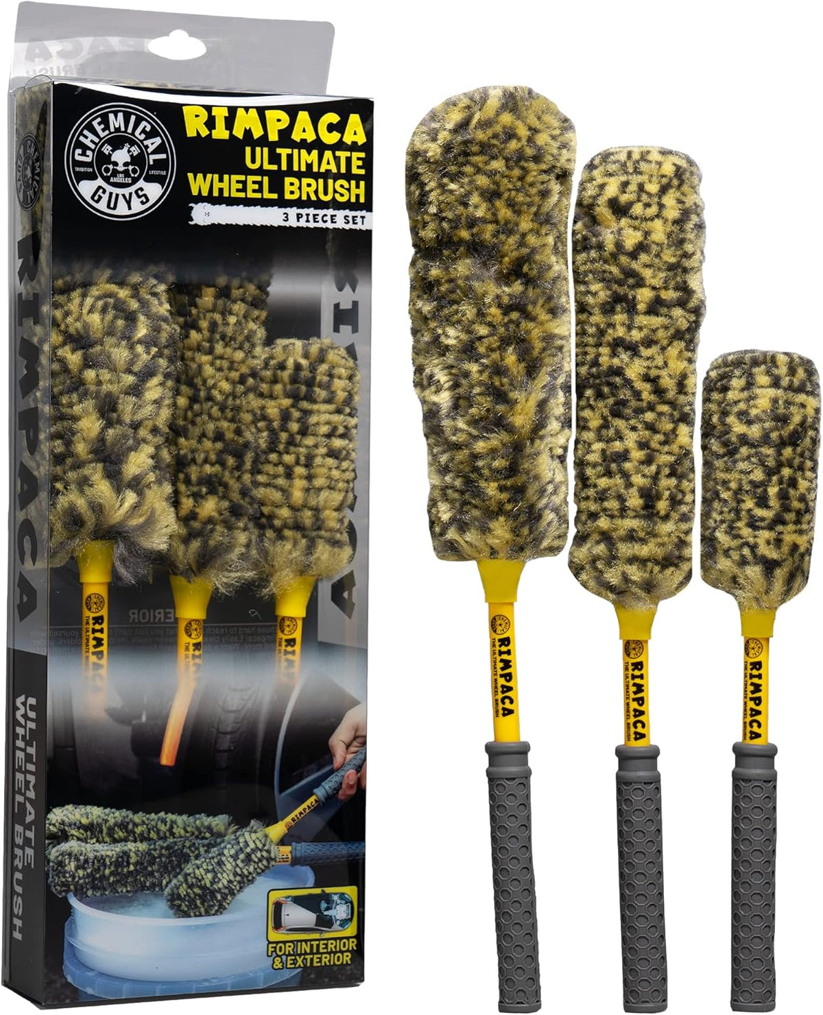 Chemical Guys Rimpaca Ultimate Wheel Brush Set - 3-Piece Wheel Cleaner Brush Kit with Soft Bristle Brushes for Cars, Trucks, SUVs, Motorcycles, and RVs - Safe for Rims, Grilles, and Tight Areas