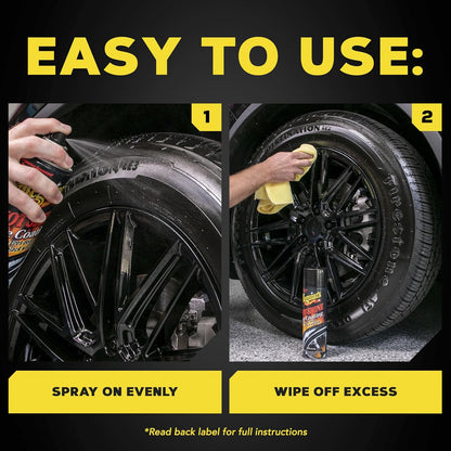 Meguiar's Hot Shine High Gloss Tire Coating, 6 Pack (6 x 15 oz = 90 oz Total) Aerosol Tire Shine Spray for Deep Black Wet Look Tires on Cars Trucks and SUVs After Car Wash Detailing