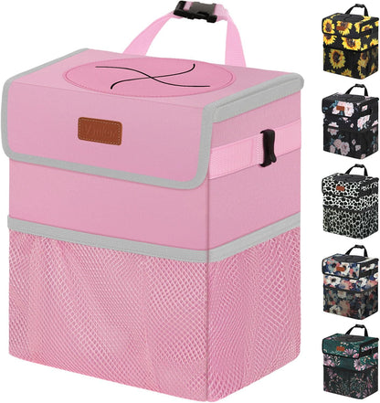 Vankor Car Trash Can Bin with Lid Hanging for Back Seat, Car Accessories for Women Men Leak Proof Automotive Garbage Cans Leakproof Vehicle Trash Can for Truck SUV Black
