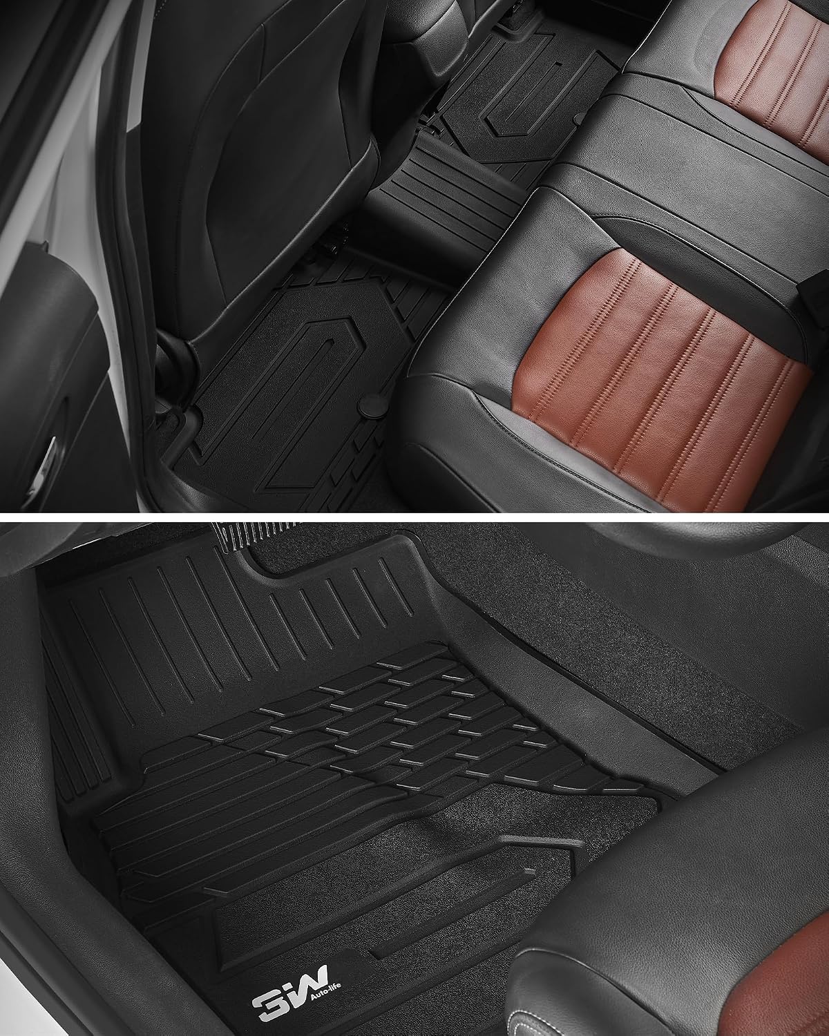 3W Floor Mats & Cargo Liner Fit for 2021 2022 2023 2024 2025 2026 Chevy Tahoe/GMC Yukon/Cadillac Escalade 7 Seat, TPE All Weather Custom Fit Car Accessories Heavy Duty Rubber Full Set Trunk Mats - Colors B