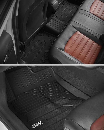 3W Floor Mats & Cargo Liner Fit for 2021 2022 2023 2024 2025 2026 Chevy Tahoe/GMC Yukon/Cadillac Escalade 7 Seat, TPE All Weather Custom Fit Car Accessories Heavy Duty Rubber Full Set Trunk Mats - Colors B