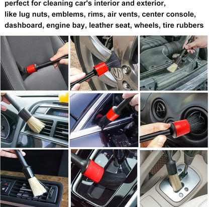 Detailing Brush Set - 10 Pcs Detail Brushes Car Detailing, Auto Boar Hair Car Detailing Kit for Cleaning Interior Exterior - Vehicles Wheels Leather Engine Dashboard