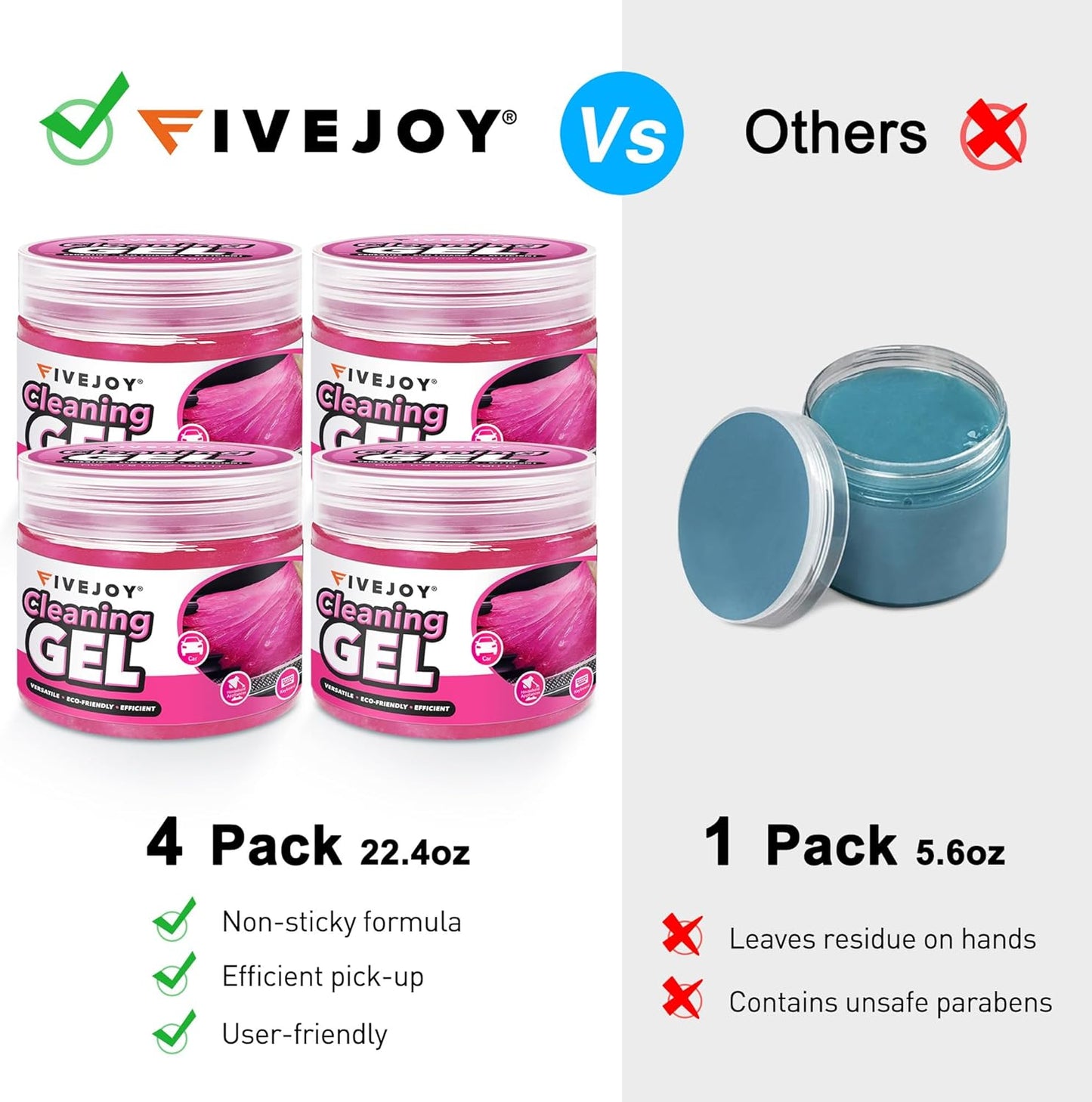 FiveJoy 4Pack Car Cleaning Gel, Car Gel for Cleaning for Interior, Reusable & Durable Detailing Tools, Dust Cleaner Gel for Keyboard Vent Cleaner Pink Slime Goop (640g/22.4oz)