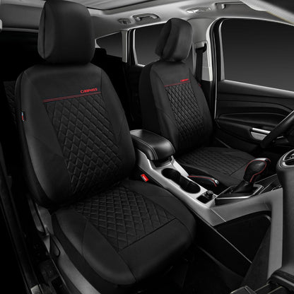 CAR PASS Quilting Leather Seat Cover Two Front Seats Only, Universal Fit Automotive Front Seat Covers Waterproof Deluxe PU Premium Vinyl Luxury for Cars Sedan Van SUV Airbag Compatible 2 Pieces,Black
