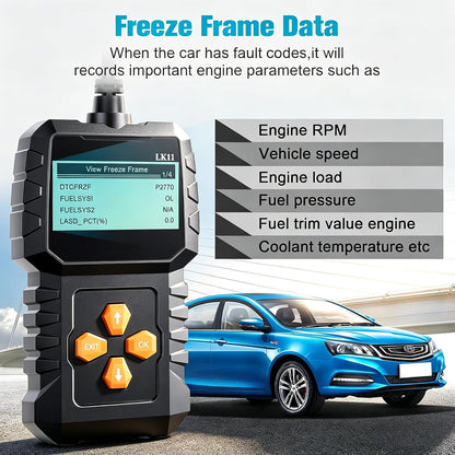 OBD2 Scanner Ease Setup Plug-Play: Clear Reset Engine Error Code Professional Code Reader Diagnostic Scan Tools with Freeze Frame/I/M Readiness for Cars Since 1996 & Newer - LK11