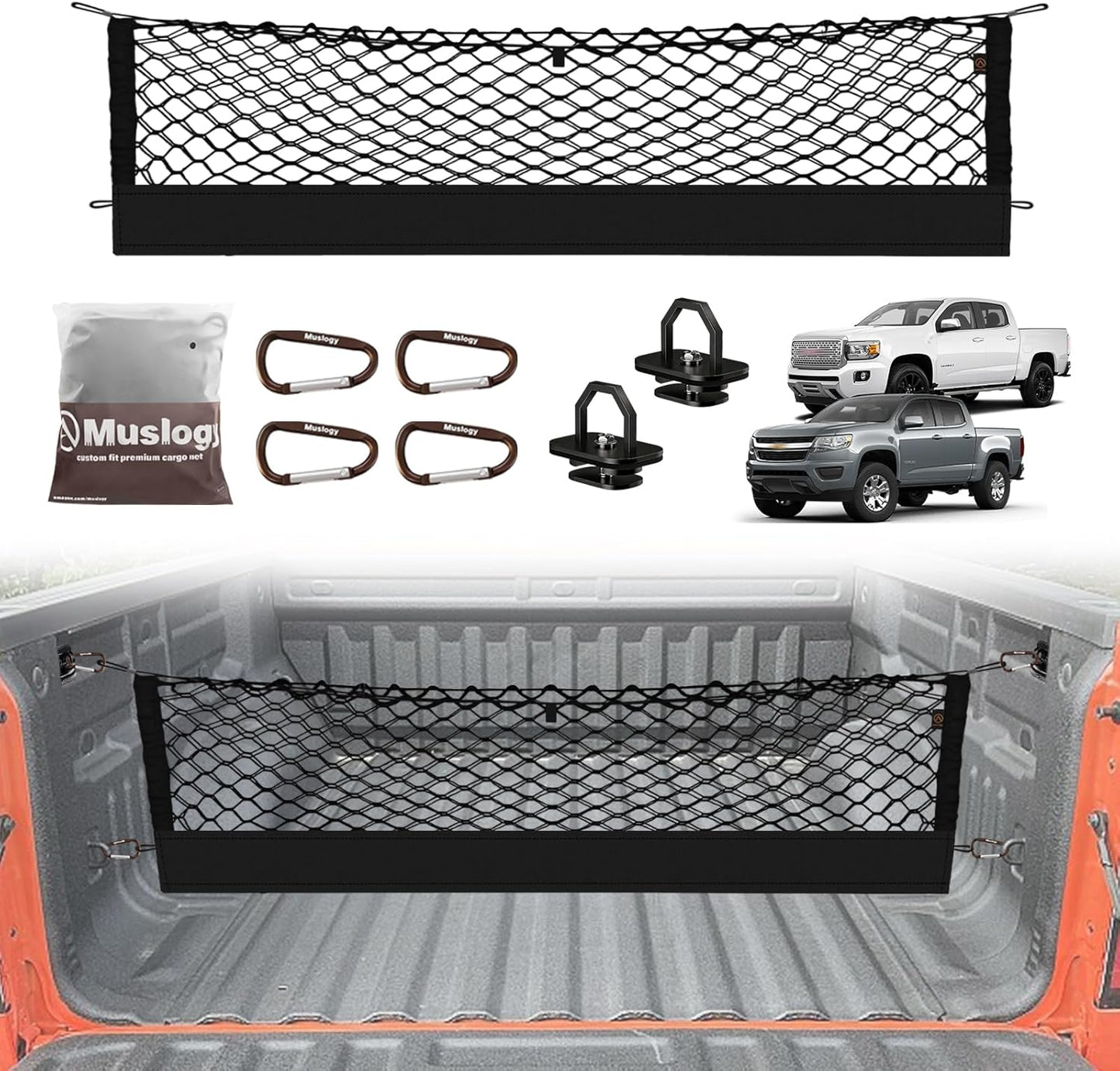 Muslogy Truck Bed Cargo Net Trunk Netting Compatible with 2023-2025 2026 Honda CR-V Accessories, Pickup Cargo Organizer SUV Sedan Storage Net w/Heavy Duty Carabiners - Colors A