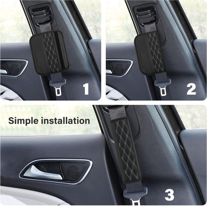 2PCS Car Seat Belt Cover Pads,Leather Seatbelt Covers Protect Shoulder and Neck Car Accessories Interior,Universal Car Seat Strap Pads Car Decorations for Most Cars Trucks (Black/Red)