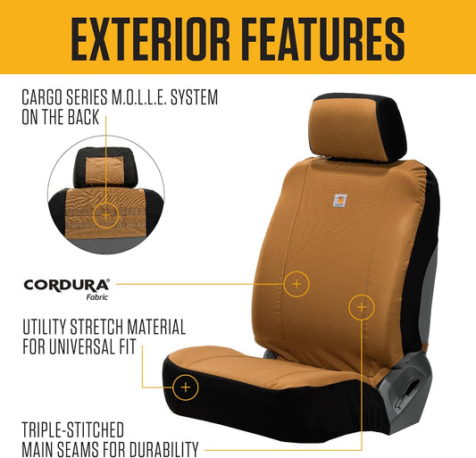 Carhartt Universal Nylon Duck Canvas Fitted Bucket Seat Cover, Durable Seat Protection with Rain Defender, Single, Black
