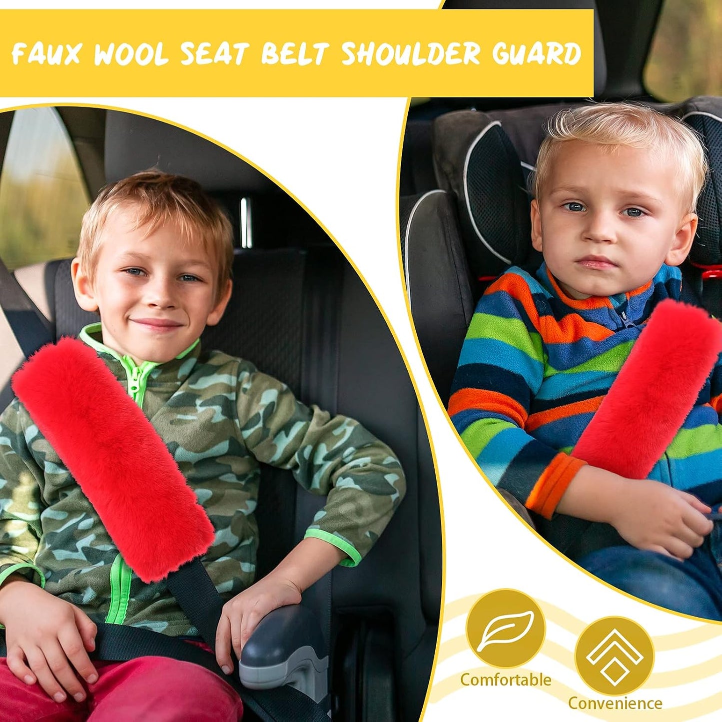 Boao 4 Pack Faux Sheepskin Car Seat Belt Pads Seatbelt Protector Soft Seat Belt Shoulder Strap Cover Comfort Harness Pad(Black, 9.9 Inch)